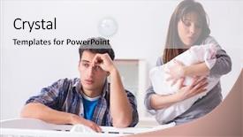  Presentation with crying baby - Presentation theme having colic - young dad cannot stand baby background and a white colored foreground