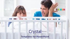  Presentation with crying baby - Theme with colic - young family frustrated at baby background and a  colored foreground