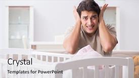  Presentation with crying baby - Cool new presentation theme with colic - young father dad frustrated backdrop and a light gray colored foreground