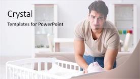  Presentation with crying baby - PPT layouts with colic - young father dad frustrated background and a sky blue colored foreground