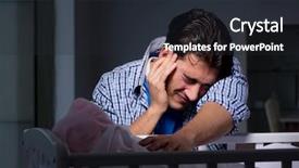  Presentation with crying baby - Audience pleasing presentation theme consisting of colic - young father under stress due backdrop and a wine colored foreground