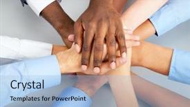  Presentation with collaboration - Amazing PPT theme having collaboration - closeup of business team putting backdrop and a light blue colored foreground