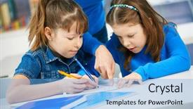  Presentation with collaboration education - Theme enhanced with collaboration education - schoolgirls learning together in primary background and a light blue colored foreground