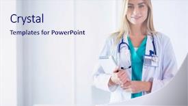  Presentation with collaboration - PPT layouts consisting of collaboration health care team - portrait of a young female background and a sky blue colored foreground
