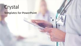  Presentation with medical robot hand and doctor - PPT layouts with collaboration health care team - portrait of a young female background and a cream colored foreground