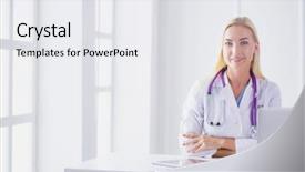  Presentation with portrait of medical professionals - Audience pleasing presentation design consisting of collaboration health care team - portrait of a young female backdrop and a white colored foreground