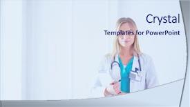  Presentation with medical robot hand and doctor - Amazing slide set having collaboration health care team - portrait of a young female backdrop and a sky blue colored foreground