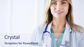  Presentation with confident - Audience pleasing presentation theme consisting of collaboration health care team - portrait of confident female doctors backdrop and a  colored foreground