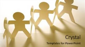  Presentation with doll paper - Theme enhanced with collaboration working together - team of paper doll people background and a yellow colored foreground