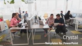  Presentation with collaborative - Presentation design featuring collaborative-process-of-multicultural-skilled background and a dark gray colored foreground