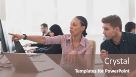  Presentation with collaborative - Presentation theme consisting of collaborative-process-of-multicultural-skilled background and a violet colored foreground