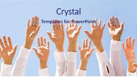  Presentation with human - Theme featuring collaborative solutions - close-up of several human hands background and a sky blue colored foreground