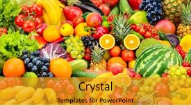  Presentation with fresh fruits vegetables - Cool new PPT theme with collage - assorted fresh ripe fruits backdrop and a gold colored foreground