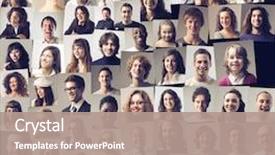  Presentation with people collage - Slide deck having collage - composition of different people smiling background and a coral colored foreground