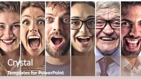  Presentation with people collage - Beautiful slide deck featuring collage - people laughing backdrop and a violet colored foreground