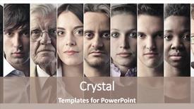  Presentation with people collage - Cool new presentation theme with collage - serious people backdrop and a coral colored foreground