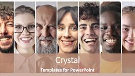  Presentation with people collage - Cool new slides with collage - smiling people backdrop and a coral colored foreground