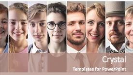  Presentation with people collage - PPT layouts consisting of collage about differnt aged people background and a coral colored foreground