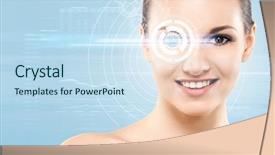  Presentation with blue laser - Amazing PPT theme having collage about eye scanning technology backdrop and a sky blue colored foreground