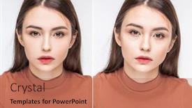  Presentation with collage - Slide set with collage-before-and-after-retouching background and a coral colored foreground