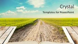  Presentation with open book - PPT theme featuring collage colorful books - open book of nature background and a light blue colored foreground