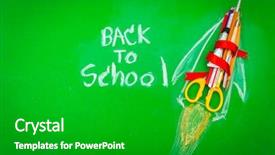  Presentation with back school - Beautiful theme featuring collage colorful books - rocket made from school supplies backdrop and a shamrock green colored foreground