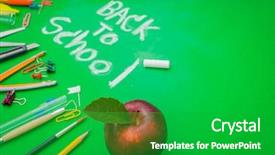  Presentation with green chalkboard - Slide deck having collage colorful books - school supplies on green chalkboard background and a shamrock green colored foreground