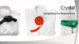  Presentation with belts - Beautiful theme featuring collage defence - set of karate uniforms backdrop and a white colored foreground