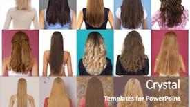  Presentation with hair corporate female - Presentation theme with collage female hair rear view background and a coral colored foreground