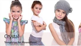  Presentation with collage - Cool new presentation theme with collage five happy little girls isolated on white background backdrop and a lemonade colored foreground