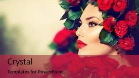  Presentation with girl model - Presentation theme having girl portrait with red rose background and a crimson colored foreground