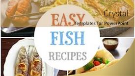  Presentation with fish - Colorful presentation enhanced with collage for easy fish recipes backdrop and a yellow colored foreground