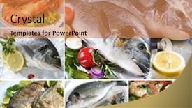  Presentation with seafood - Presentation theme enhanced with collage from seafood related images background and a gold colored foreground