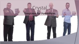  Presentation with calculator - Slide set featuring collage-group-of-successful-financiers background and a coral colored foreground