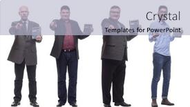  Presentation with calculator - Slides enhanced with collage-group-of-successful-financiers background and a light blue colored foreground