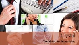  Presentation with nutrition word collage - Beautiful theme featuring business themed collage illustrating work backdrop and a coral colored foreground