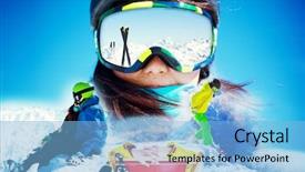  Presentation with sports wear ski goggles - Audience pleasing slides consisting of collage image at winter leasure backdrop and a light blue colored foreground