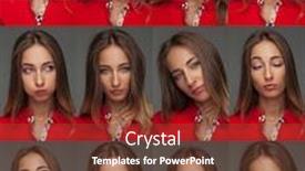  Presentation with polo - Colorful slides enhanced with casual woman in red polo backdrop and a tawny brown colored foreground