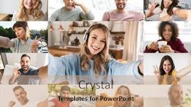  Presentation with people collage - Amazing slide deck having collage-image-of-different-joyful backdrop and a coral colored foreground