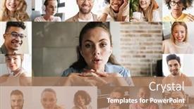  Presentation with people collage - Cool new slides with collage-image-of-different-young backdrop and a coral colored foreground