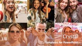  Presentation with people collage - PPT theme having collage-image-of-different-young background and a coral colored foreground