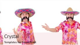  Presentation with mexican - Slide deck consisting of collage latino - funny mexican with sombrero hat background and a coral colored foreground
