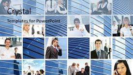  Presentation with international business - Slides enhanced with collage made of many business background and a light blue colored foreground