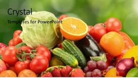  Presentation with dark green - Cool new presentation design with collage natural vegetables and fruits backdrop and a yellow colored foreground