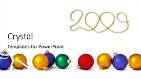  Presentation with spheres - PPT layouts having collage new year - big collection of holiday spheres background and a white colored foreground