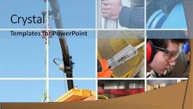  Presentation with building construction - Colorful PPT theme enhanced with collage of a construction site backdrop and a light blue colored foreground