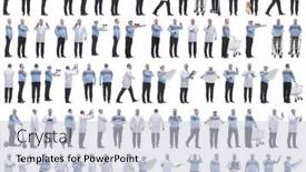  Presentation with displaying - PPT theme consisting of collage-of-a-man background and a light gray colored foreground