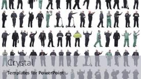  Presentation with displaying - PPT theme consisting of collage-of-a-man background and a light gray colored foreground