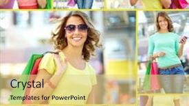  Presentation with paper bag vs plastic bags - PPT layouts having collage of a shopping girl background and a  colored foreground