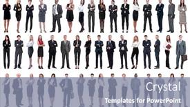  Presentation with people collage - Beautiful slide deck featuring collage-of-a-variety backdrop and a seafoam green colored foreground